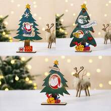 2D Flat Christmas Tree Desktop Decoration With Swinging Wooden Pendant, Christmas Mini Tree Ornament, Wooden Christmas Decor - A - View 2