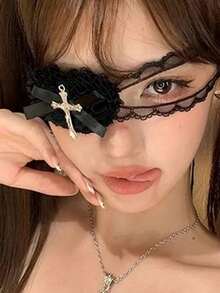 1pc Women's Vintage Punk Style Heart Lace-Up Eye Mask, Gothic Lolita Cosplay Decorative Lace Leg Chain Accessory - Multicolor - View 4