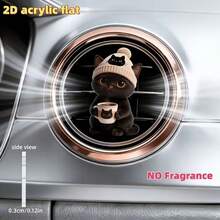 Cute Cat In Hat Drinking Milk Tea Car Vent Clip, Air Freshener With Scent Chip, Funny Interior Decor Accessory - A - View 5