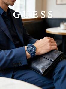 GUESS W0599G4 Men's Quartz Chronograph Watch, Blue Tone Case, Tachymeter Bezel, Blue Silicone Strap, 100m Water Resistant, Sports Racing Watch - W0599G4 - View 4