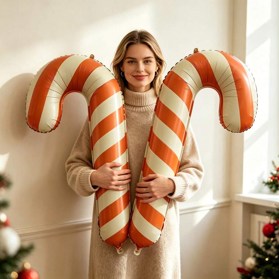 Matte Large Christmas Candy Cane Balloon, Christmas Party Decoration Toy Balloon - Multicolor - View 1