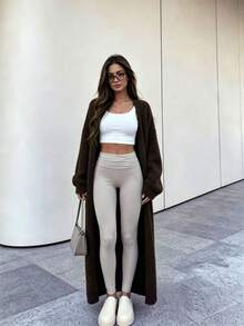 SEREN كارديجان محبوك جديد للخريف/الشتاء، تصميم فضفاض كاجوال بدون أزرار، معطف صوف طويل، مناسب للتنقل الحضري والارتداء في الأماكن المفتوحة - القهوة السوداء - مشاهدة 4