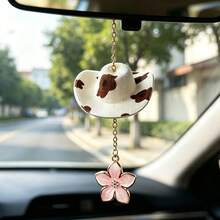 One Piece Of Car-Interior Floral Hat-Shaped Pendant, Used As A Car Hanging Decoration Accessory, Exquisite Craftsmanship And Compactness, Car Interior Accessory, Cow-Patterned Mini Denim Hat Car Pendant, Car Interior Decorative Pendant, Women's Gift - A - View 9