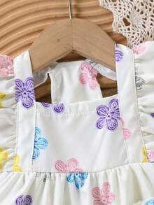 Pet Floral Lotus Leaf Ruffle Back Strap Dress, Back Design, Teddy Bear Panda Cat Cute Little Dress For Outings And Photos - White - View 4