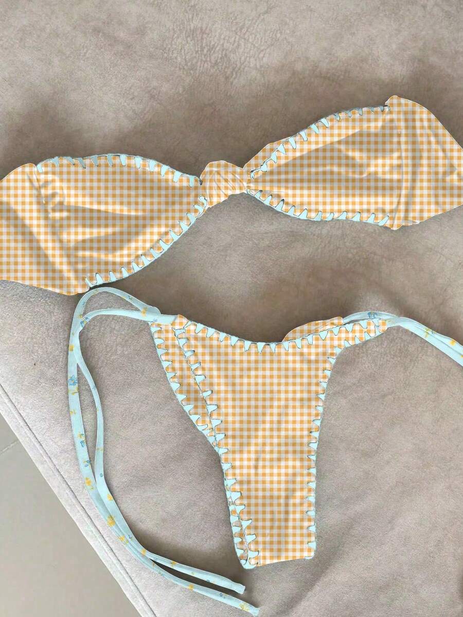 女款夏季波浪邊飾抹胸比基尼兩件套,優雅海灘度假派對泳裝套裝,聖誕與萬聖節穿著 - 彩色 - 查看 1