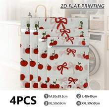 4PCS Cherry Ribbon Pattern Zipper Mesh Laundry Bags Multiple Sizes Reusable Large Capacity Fine Mesh See-Through Washing Bags For Button-Up Shirts Hoodies Socks Bras Underwear Delicates, Minimizing Twisting, Travel Storage Organizer - View 9