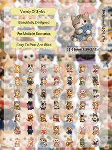 50Pcs Plush Cat Paradise Stickers, Soft Wool‑Textured Cat Illustrations, Rich Outfits And Accessory Elements, Warm Healing Color Palette, For Journal, Water Bottle, Notebook, Storage Box Decoration - Multicolor - View 8