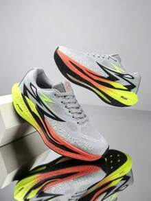Men's Mesh Running Sports Shoes, Gradient Thick Cushioning Sole Anti-Slip Outdoor Athletic Shoes - Grey - View 2