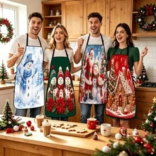 4pcs Christmas, Santa Claus, Bell, Snowflake, Reindeer, Christmas Tree, Snowman, Penguin, Gingerbread Man, Nutcracker, Christmas Animal Pattern Aprons, Suitable For Home Decor And Kitchen Use. Designed As Sleeveless Style, Perfect For Home Kitchen, Outdoor BBQ Cooking. This Printed Apron Is Unisex, Machine Washable And Reusable, Essential Kitchen Supplies, Top Choice For Christmas Gifts. - Multicolor - View 8