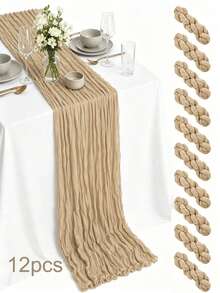 Bohemian Style Polyester Table Runner, Pleated Design, Solid Color Tablecloth, Holiday Table Decor Fabric Flag, Home Decor, Dining Table Decor, Room Decor, Wedding Decor - Multicolor - View 127