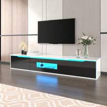 Double-Layer Color Design TV Cabinet/Minimalist Modern Style TV Cabinet/3 Flip Doors/With LED Light/Multi-Purpose Installation Method/Easy To Clean/Suitable For Apartment, Living Room - Black - View 2