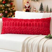 1pc Textured Christmas Tree & Snowflake Pattern Throw Pillow Cover, Plush Jacquard Knit Cushion Case, Christmas Holiday Sofa Home Decor Pillowcase, Without Pillow Insert, 18X18 Red - Red Tree - View 1