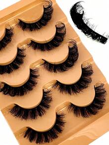 New DD Curled False Eyelashes Cat Eye Slender Thick Mink False Eyelashes 5D Fluffy Short Natural False Eyelashes 5 Pairs Strip False Eyelashes, Eyelashes, False Eyelashes, False Eyelashes - Black - View 1