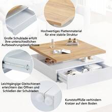 Multifunctional Square 360° Swivel Coffee Drawer, White High-Gloss 2-Tier Centrally Swivel Table And Storage Cabinet, Walnut Particle Board Frame Living Room Side Table, White - Walnut + White - View 10
