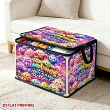 1pc Foldable Zipper Storage Bin With Handles, 2D Flat Printing Cute Gaming Cartoon Dumplings Print Large Capacity Dust‑Proof Fabric Storage Box For Bedroom Closet Toys Clothes Organizer - 1 Unit - View 7