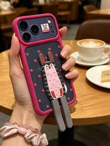 1 Buah Casing Ponsel Hard Shell Motif Kelinci 3D Lembut dan Lucu dengan Stand Terintegrasi Warna Pink/Magenta, Kompatibel dengan iPhone 17/17Pro/17ProMax/16/16Pro/16ProMax/15/15Pro/15ProMax/14/14Pro/14ProMax/13/13Pro/13ProMax, Perlindungan Anti Jatuh Seluruh Bodi, Stand Horizontal/Vertikal untuk Menonton Film dan Membaca - Hot Pink - View 3