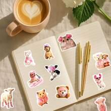 somoving 50pcs Cute Pink Pet Animal Stickers Waterproof DIY Planner Notebook Decorative Decals - Multicolor - View 9