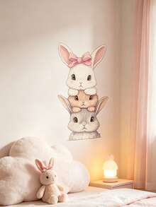 1 Set Creative Cute Rabbit Bow Wall Stickers, Self-Adhesive Removable, Easy To Use, Suitable For Children's Room, Nursery, Holiday, Bedroom, Baby Shower Decoration, Baby Gift - Multicolor - View 8