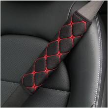 1pc PU Leather Plaid Embroidered Seat Belt Shoulder Pad, Comfortable Anti-Chafing Car Seat Belt Shoulder Cushion, Car Interior Accessory, All Season, Unisex - A - View 5