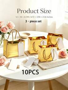 10pcs/1pc Gold Mini Gift Bags, Bulk Extra Small Paper Party Favor Boxes For Wedding, Baby Shower And Birthday Packaging Supplies, 4.7 X 3.9 X 2.3 Inches - Gold - View 24