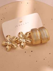 4-16PCS Luxury Gold-Plated Geometric Floral Earring Set, Suitable For Daily Wear, Travel, Vacation, Casual, Commute, Versatile Elegant Jewelry Earring Set, (Lightweight CCB Material) - Gold - View 8