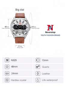 Never-Stop Men's Quartz Watch Round Color-Block Multifunction Chronograph Dial Stitched Embossed Leather Strap Workwear Men's Watch Multi-Color Options Daily Versatile Holiday Gift - one-size - View 11