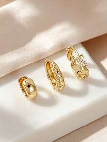 3pcs Cubic Zirconia Star Stud Earrings Set, Women's Daily Work, Date, Party, Gathering Layering & Matching - Yellow Gold - View 6