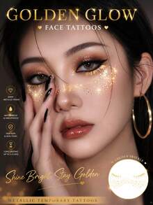 Metallic Gold Freckle Face Tattoos For Women, Shiny Temporary Face Tattoo Stickers, Waterproof Gold Makeup Decals For Festivals, Parties, Raves, Concerts, Cosplay, Photoshoots & Special Events - Multicolor - View 4