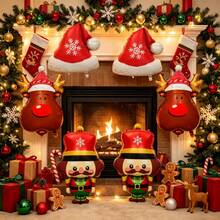 6 Pcs Christmas Foil Balloon Set, 2 Reindeer + 2 Santa Hat + 2 Nutcracker, Xmas Party Decor, Home Indoor Outdoor Yard Celebration, Photo Booth Props - View 2