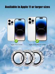 10pcs [Silver Style Lens Protector Ring] Sparkling Rhinestone Lens Protector Ring, High Hardness Glass Protective Film, Daily Use Anti-Collision And Scratch, Waterproof And Splash-Proof, No Loss Of Image Quality, Full Lens Coverage Design, No Edge Bumping, Precise Alignment. Compatible With IPhone UItra/18promax/18pro/18/17E/17 Promax/16 Promax/15 Promax/14 Promax/13 Promax/12 Promax/11 Promax/17 Pro/16 Pro/15/14/13/12/11 And Other Series. - Silver - View 3