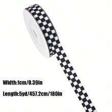 Black And White Checkered Ribbon (Polyester Satin) - Ideal For Racing Theme Decor, DIY Crafts, Gift Wrapping, Pet Leashes, Wedding Supplies And Bows, Halloween Decor, Christmas Decor - Checkerboard - View 11