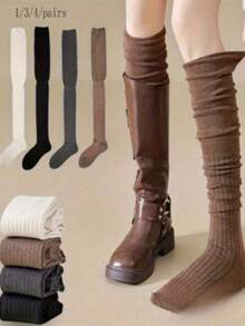 1 Pair Women's Autumn/Winter Warm Over-The-Knee Socks, Boot Socks, Long Tube Socks - White - View 7