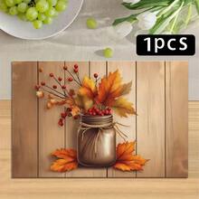1/4/6pcs Alas Meja Seri Musim Gugur dengan Alas Kayu Imitasi, Motif Daun Maple & Buah Beri, Pelindung Meja Tahan Panas untuk Dapur Rumah, Meja Makan, Dekorasi Pesta - MultiWarna - View 14