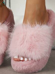 2026 New Women Fluffy Fuzzy Platform Slippers Open Toe Thick Sole Plush Slide Sandals For Indoor Outdoor - Pink - View 7