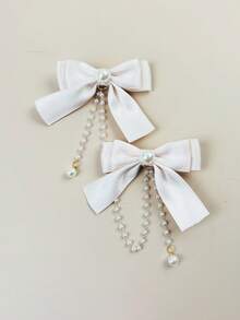 2pcs Children's Hair Clips, Pearl Chain Bow Hair Clips, Princess Tassel Hair Accessories For Girls (Paper Card For Display Only) - Multicolor - View 6