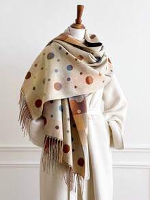 1pc Colorful Polka‑Dot Print Tasseled Thick Scarf 65*200cm, Polyester Faux Cashmere, Fall Winter Shawl For Travel Party Outing, Wear As Scarf Shawl - Multicolor - View 8