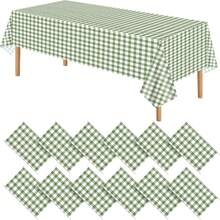 1/6/12 pcs Taplak Meja Plastik Kotak-Kotak Hijau Sage & Putih 137*274 cm, Taplak Meja Sekali Pakai Dekoratif Motif Catur Hijau Sage, Persegi Panjang untuk Piknik, Farm, Ulang Tahun, Pernikahan dan Pesta - Ekor tikus hijau - View 8
