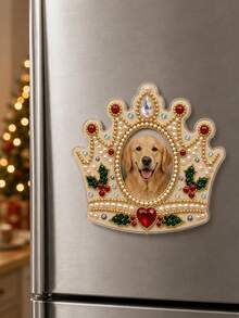 Personalized DIY 3D Pearl Painting Fridge Magnet Set, Customized Pet Photo Cat Dog Crown Diamond Painting, With Pearl Rhinestones, Handmade Magnetic Fridge Decor, Unique Christmas Holiday Birthday Gift For Women Girls Mom Wife - Multicolor - View 7
