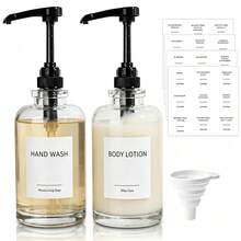L LEESEPH 2pcs Glass Pump Bottles, 16.9oz Clear Glass Lotion Dispenser Bottles With Pump Head, Funnel And Labels, Refillable Empty Pump Bottles For Bathroom, Kitchen, Shower Storage, Suitable For Lotion, Shampoo, Body Wash, Liquid Hand Soap, Massage Oil And Conditioner - Multicolor - View 9