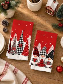 2pcs Christmas Red Christmas Tree & Santa Claus Pattern Kitchen Towels, Soft Polyester Dish Cloths, Suitable For Kitchen Decor, Kitchen Cleaning, Holiday Party Decoration, Kitchen & Bathroom Supplies, Home Essentials, Home Decor, Housewarming Gift - Multicolor - View 6