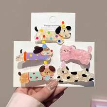 5pcs Cute Cartoon Hair Clips Set, Featuring Dog And Cat Patterns, Perfect For Girls To Fix Side Bangs With Alligator Clips. School Supplies, Hair Accessories - Multicolor - View 2