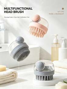 1pc Multicolor Silicone Shampoo Scalp Massage Brush, Press-Type Dispensing Shampoo Brush, Suitable For Shower, Bathroom, Home SPA, Holiday Gift - Multicolor - View 3