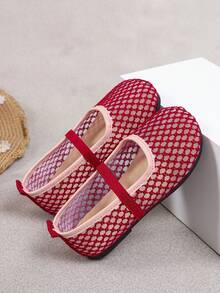 Shu Rui Red Delicate Mesh Mary Jane Girls Shoes, Simple Versatile, With Elastic Strap Flat Shoes, Suitable For Daily Wear - Red - View 2