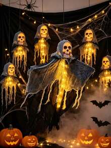1PC Halloween Hanging Ghost Skull Decor, LED Lighted Skeleton Ghost Ornament, Spooky Hanging Decoration For Tree, Yard, Porch, Haunted House, Party Holiday Decor - Multicolor - View 3