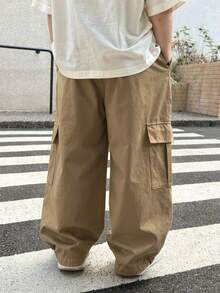 Boys' Fashion Versatile Academy Multi-Pocket Soft Straight Leg Cargo Pants, Spring Summer Autumn Winter Christmas - Khaki - View 5