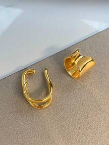 2pcs Fashionable Minimalist Geometric Copper Ear Clips Suitable For Women's Daily And Party Wear - Yellow Gold - View 4
