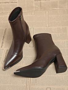 Women's Pointed Toe Ankle Boots 2025 Spring/Autumn New Thick Heel Elegant High-End Style Plus Size 41-43 40 High Heels - Brown - View 8