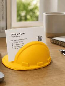 1pc Yellow Hard Hat Business Card Holder, Creative Construction Helmet-Shaped Desktop Card Display Box, Modern Industrial Minimalist Desk Organizer & Office Workstation Decor, Unique Gift For Architects, Civil Engineers, Contractors & Builders - Multicolor - View 9