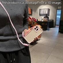 1件粉色條紋圖案大孔皮革紋理防震手機殼，TPU材質，適合作為節日禮物，兼容Apple XS/XS Max/XR/11/12/13/14/15/16 Pro/Pro Max/14/15/16 Plus/17，男女通用 - 彩色 - 查看 3
