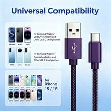 5-Pack 1m USB-Type-C كابلات شحن الهاتف من النايلون المجدول، خالية من التشابك، متينة، تدعم ، نقل البيانات، طويلة الأمد، وردي، مناسبة للسيارة/السفر/الحرم الجامعي، متوافقة مع Galaxy S24 S25 S26 و Pixel وأجهزة Android - متعدد الألوان - مشاهدة 6